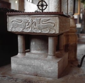 Norman font, All Saints Church, Holbeton